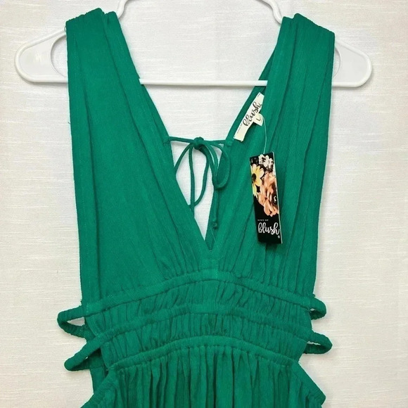 BLUSH Ruched Waist Plunge Mini Dress - Picture 3 of 10